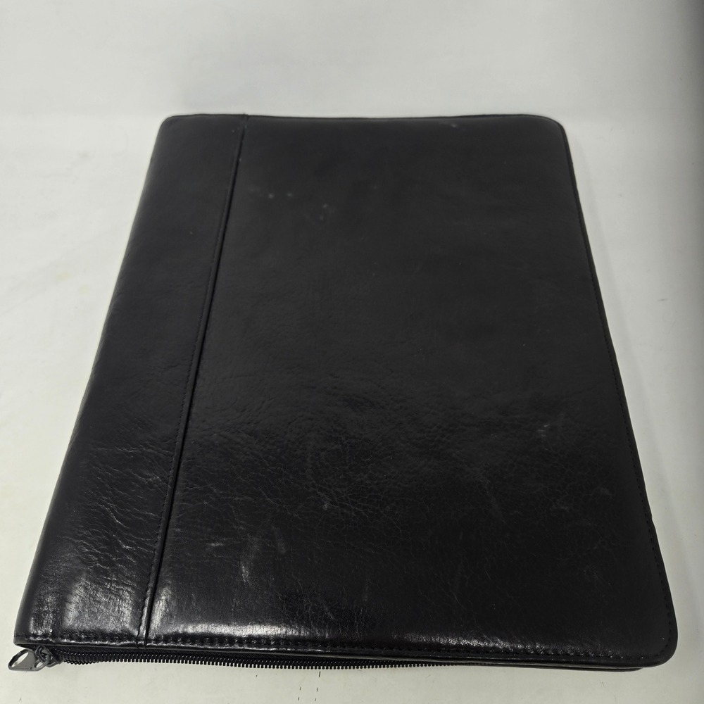 Wilsons Leather Pelle Studio Black Italian Leather Zippered Portfolio Organizer